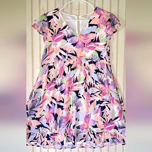 NEW Jodifl Dress Sunny Days Tropical Ruffle Lined Beach Vaca Knee Lgth LRG